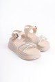ZLOHE Kalın Tokalı Taşlı Şeritli Ortopedik Taban Kadın Sandalet CKT - Krem ZLOHE Kalın Tokalı Taşlı Şeritli Ortopedik Taban Kadın Sandalet CKT - Krem