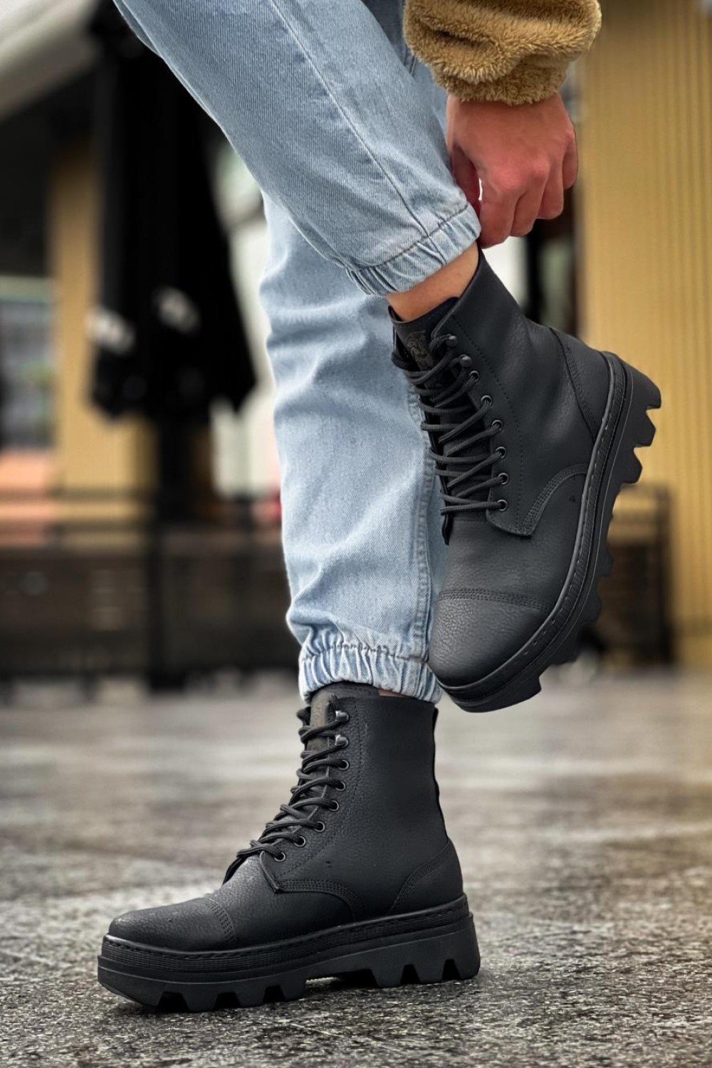 KN-B-023 Knack Yüksek Taban Ayakkabı Siyah (Siyah Taban)