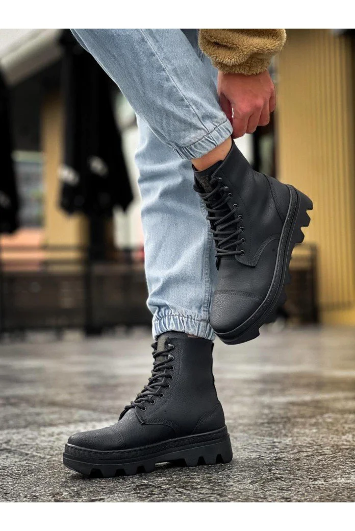 KN-B-023 Knack Yüksek Taban Ayakkabı Siyah (Siyah Taban)