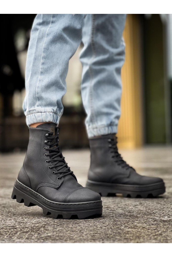 KN-B-023 Knack Yüksek Taban Ayakkabı Siyah (Siyah Taban)