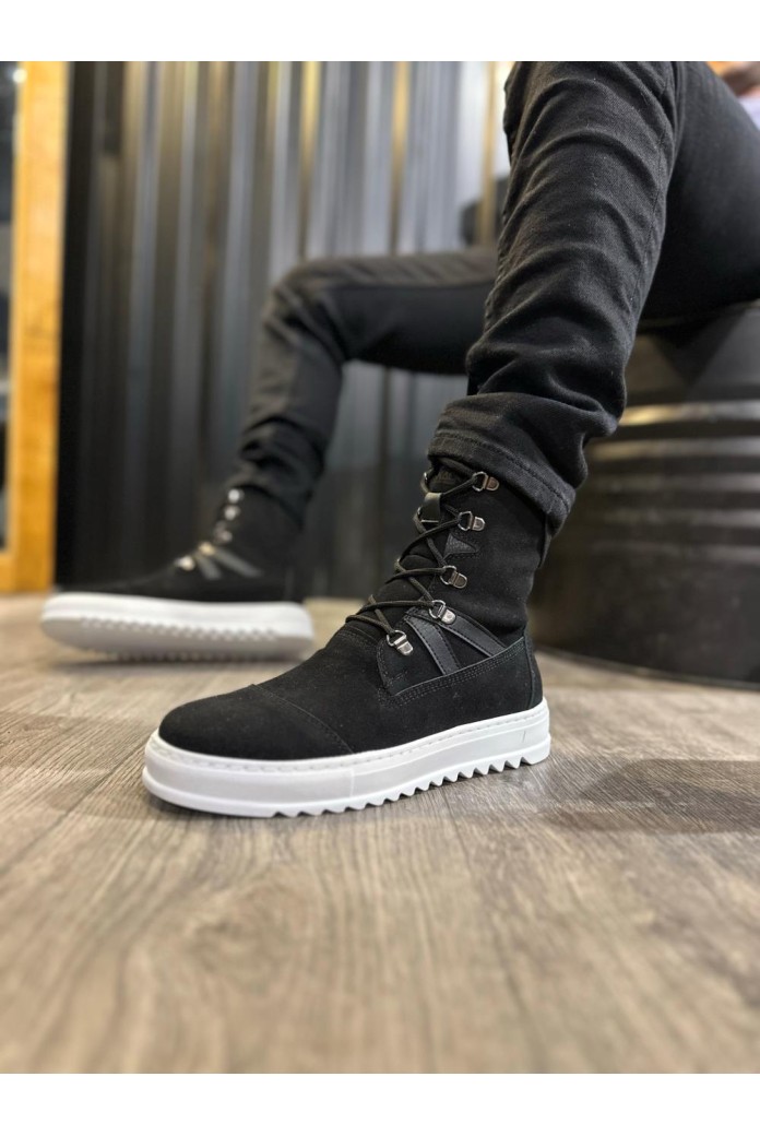 KN-B12 Knack Erkek Spor Bot Siyah Süet (Beyaz Taban)
