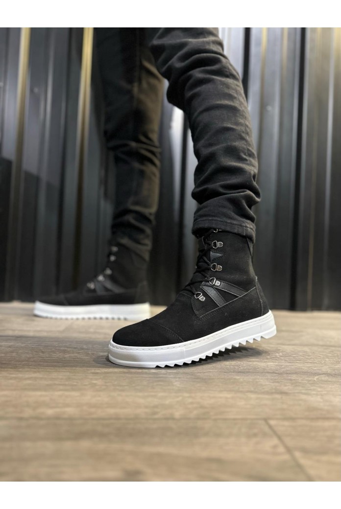 KN-B12 Knack Erkek Spor Bot Siyah Süet (Beyaz Taban)