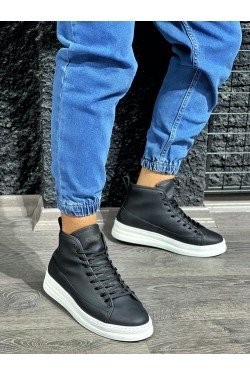 KN-C-030 Knack Yüksek Taban Ayakkabı Siyah (Beyaz Taban)