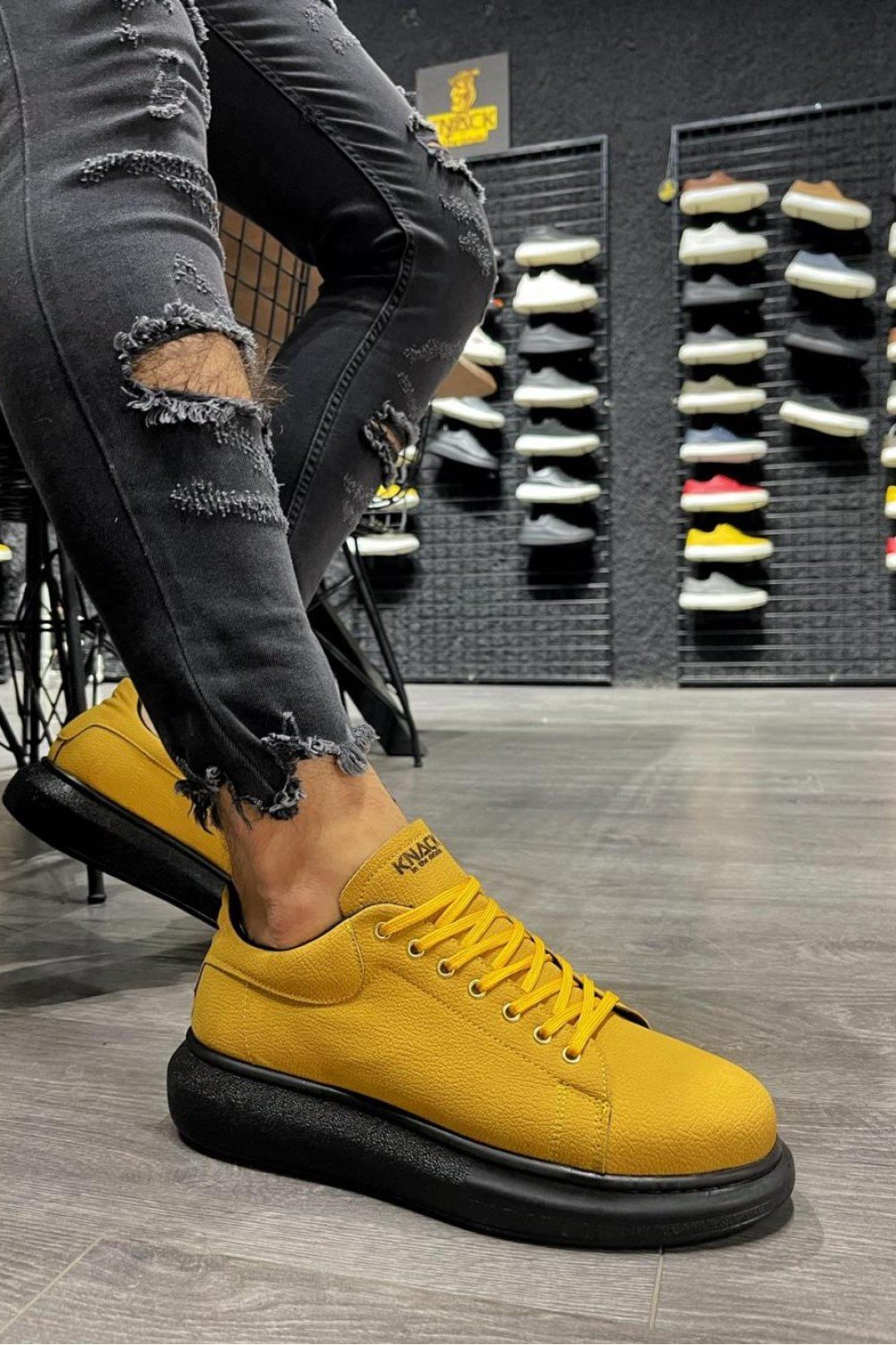 KN045 Knack Yüksek Taban Günlük Ayakkabı Sarı (Siyah Taban)