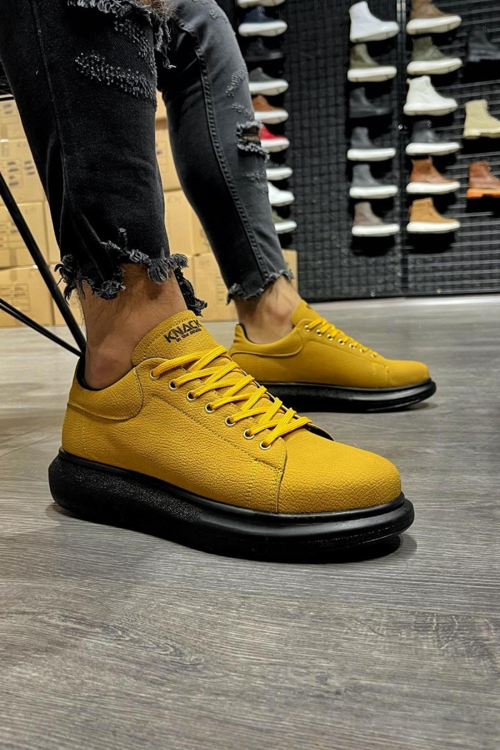 KN045 Knack Yüksek Taban Günlük Ayakkabı Sarı (Siyah Taban)