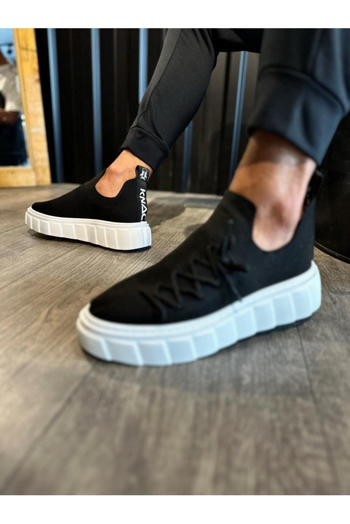 KN1025 Knack Yüksek Taban Günlük Ayakkabı Siyah (Beyaz Taban)