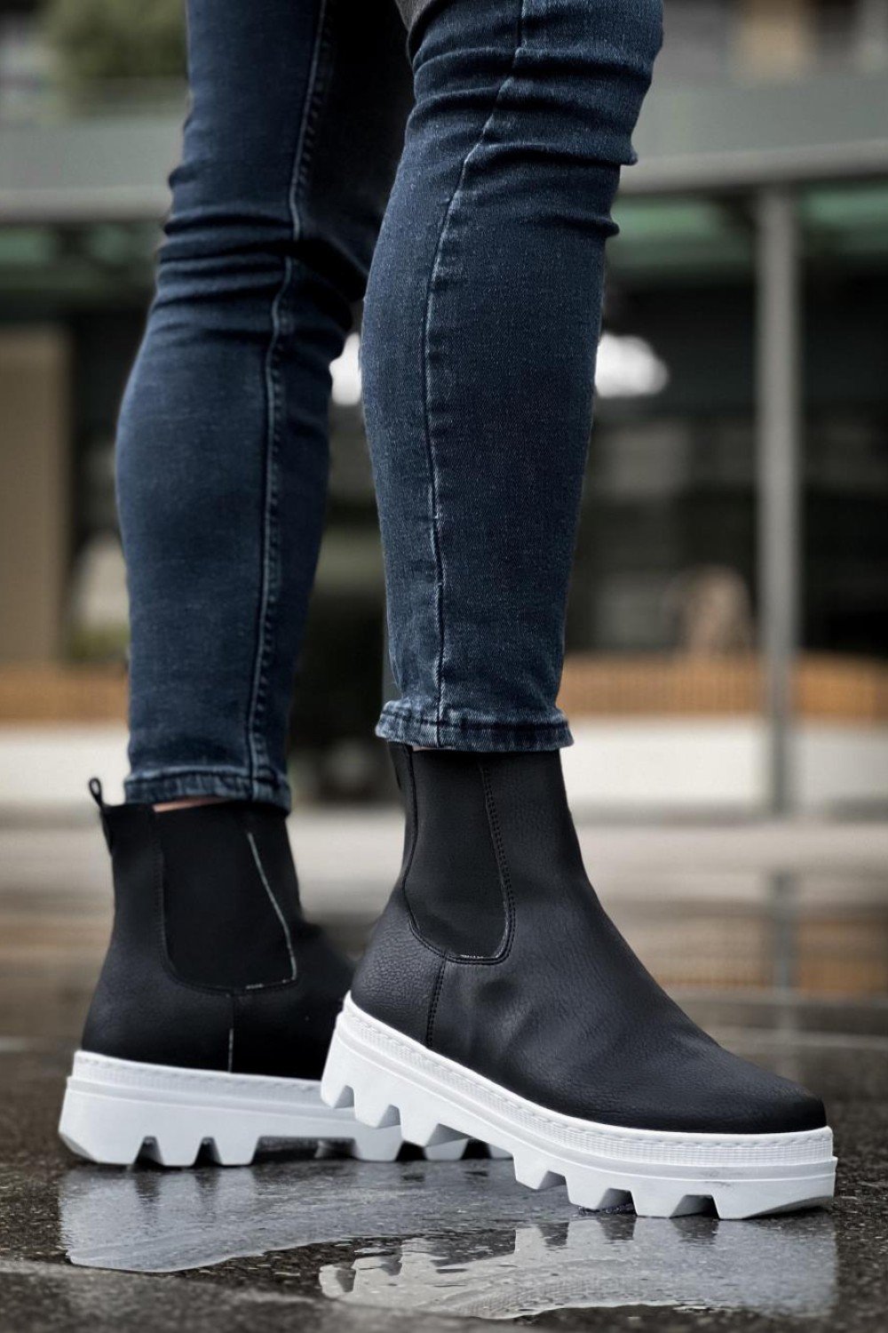 KN113 Knack Yüksek Taban Chelsea Bot Siyah (Beyaz Taban)