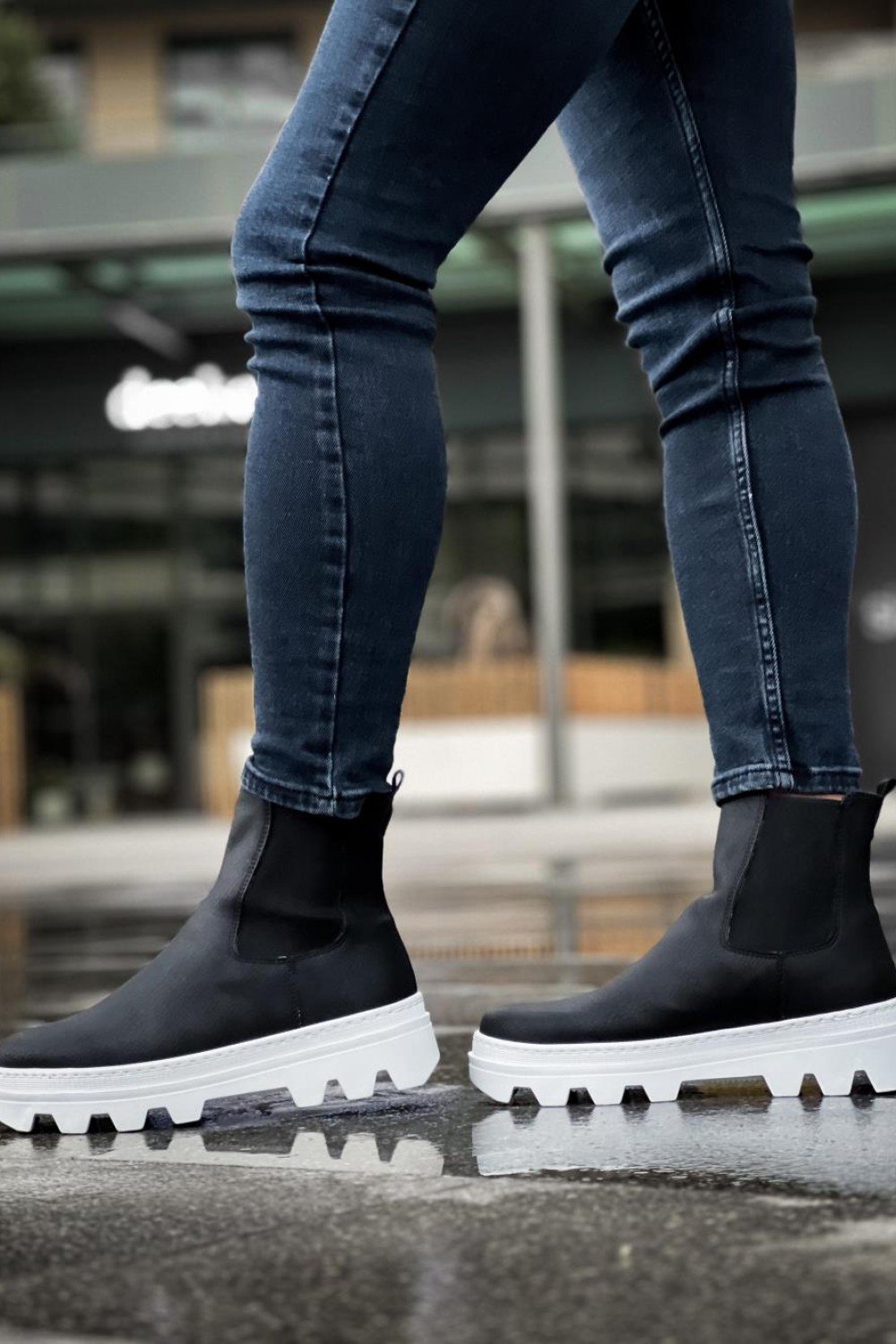 KN113 Knack Yüksek Taban Chelsea Bot Siyah (Beyaz Taban)