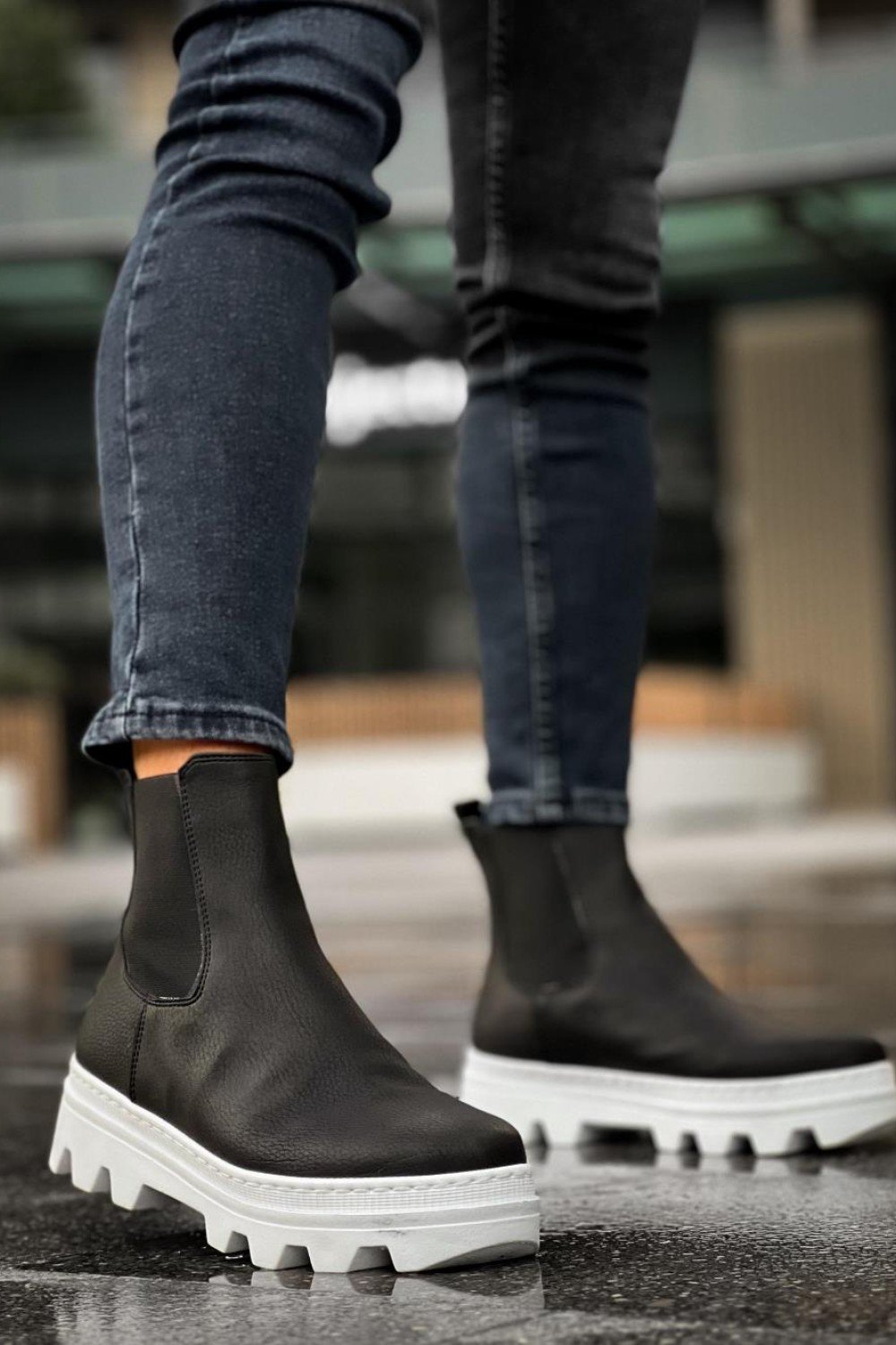 KN113 Knack Yüksek Taban Chelsea Bot Siyah (Beyaz Taban)