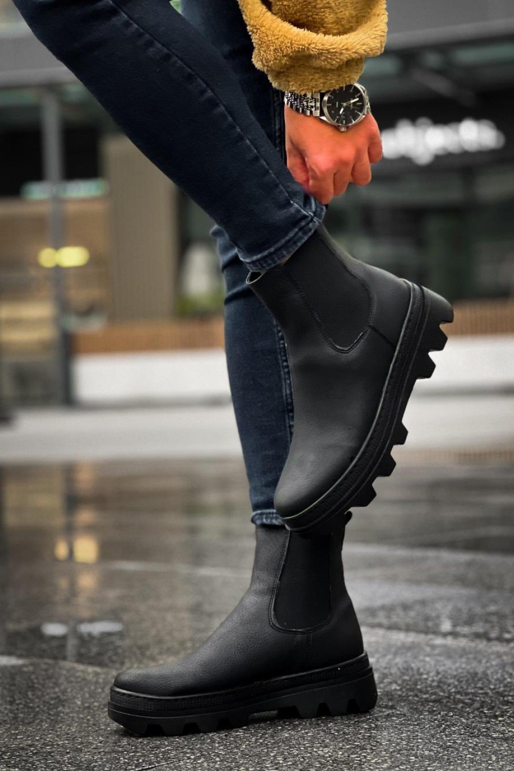 KN113 Knack Yüksek Taban Chelsea Bot Siyah (Siyah Taban)