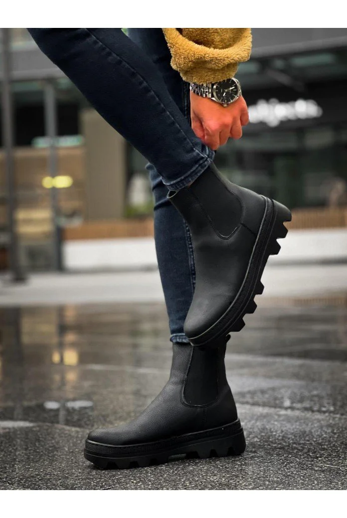 KN113 Knack Yüksek Taban Chelsea Bot Siyah (Siyah Taban)