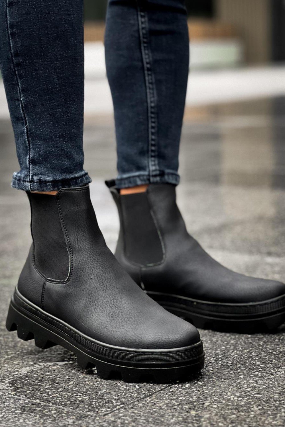 KN113 Knack Yüksek Taban Chelsea Bot Siyah (Siyah Taban)