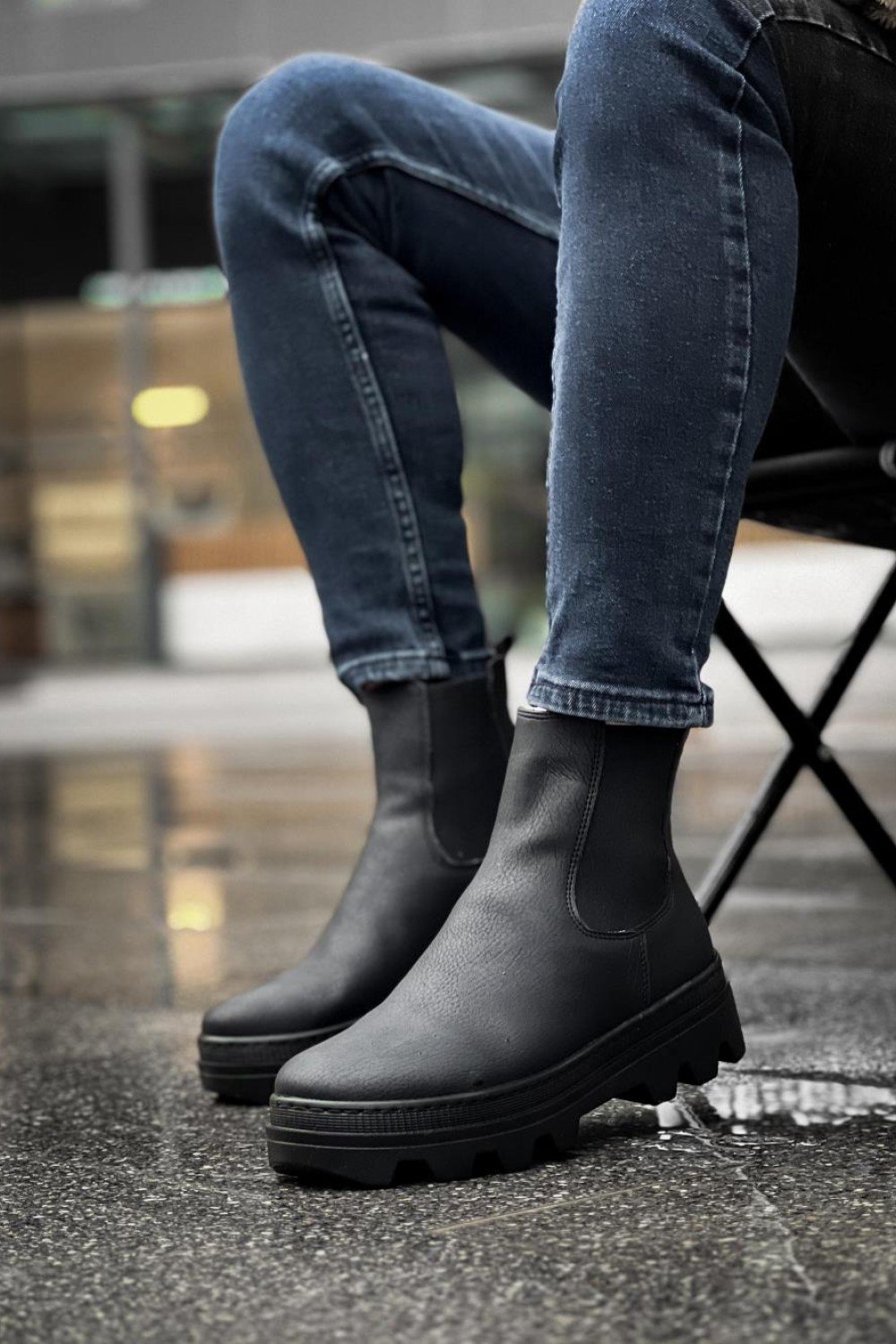 KN113 Knack Yüksek Taban Chelsea Bot Siyah (Siyah Taban)