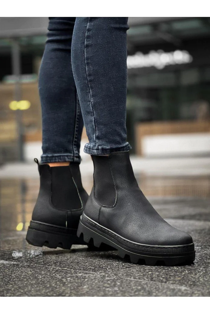 KN113 Knack Yüksek Taban Chelsea Bot Siyah (Siyah Taban)