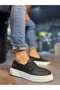 KN700 Knack Yüksek Taban Günlük Ayakkabı Siyah (Beyaz Taban)