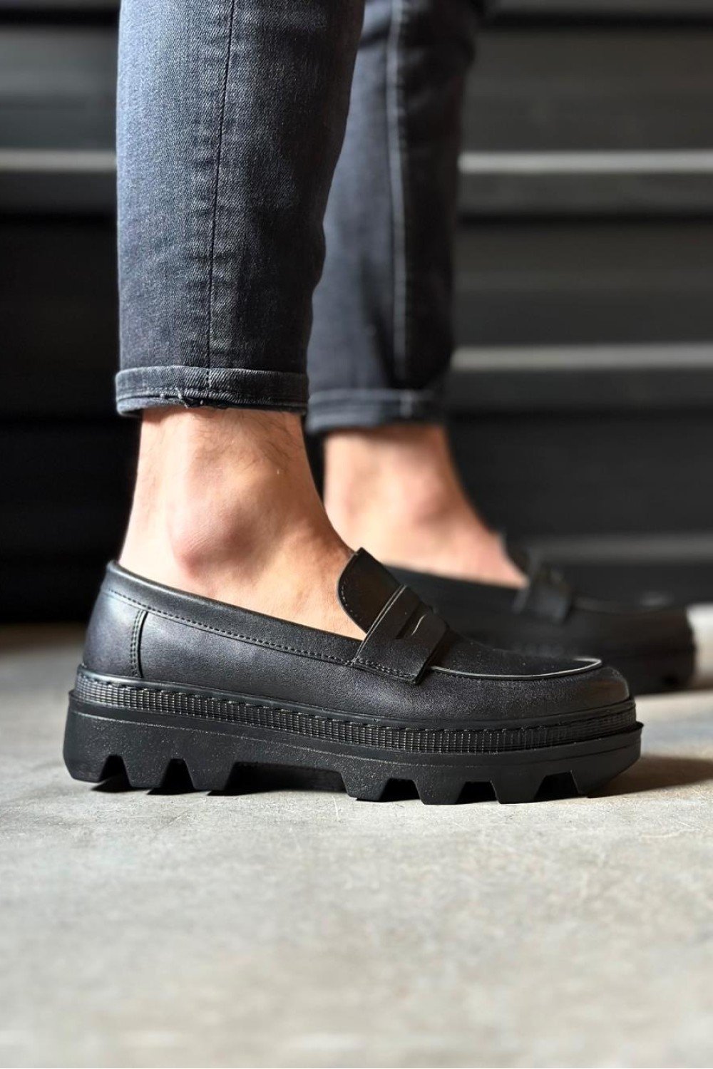 KN779 Knack Yüksek Taban Klasik Ayakkabı Siyah (Siyah Taban)