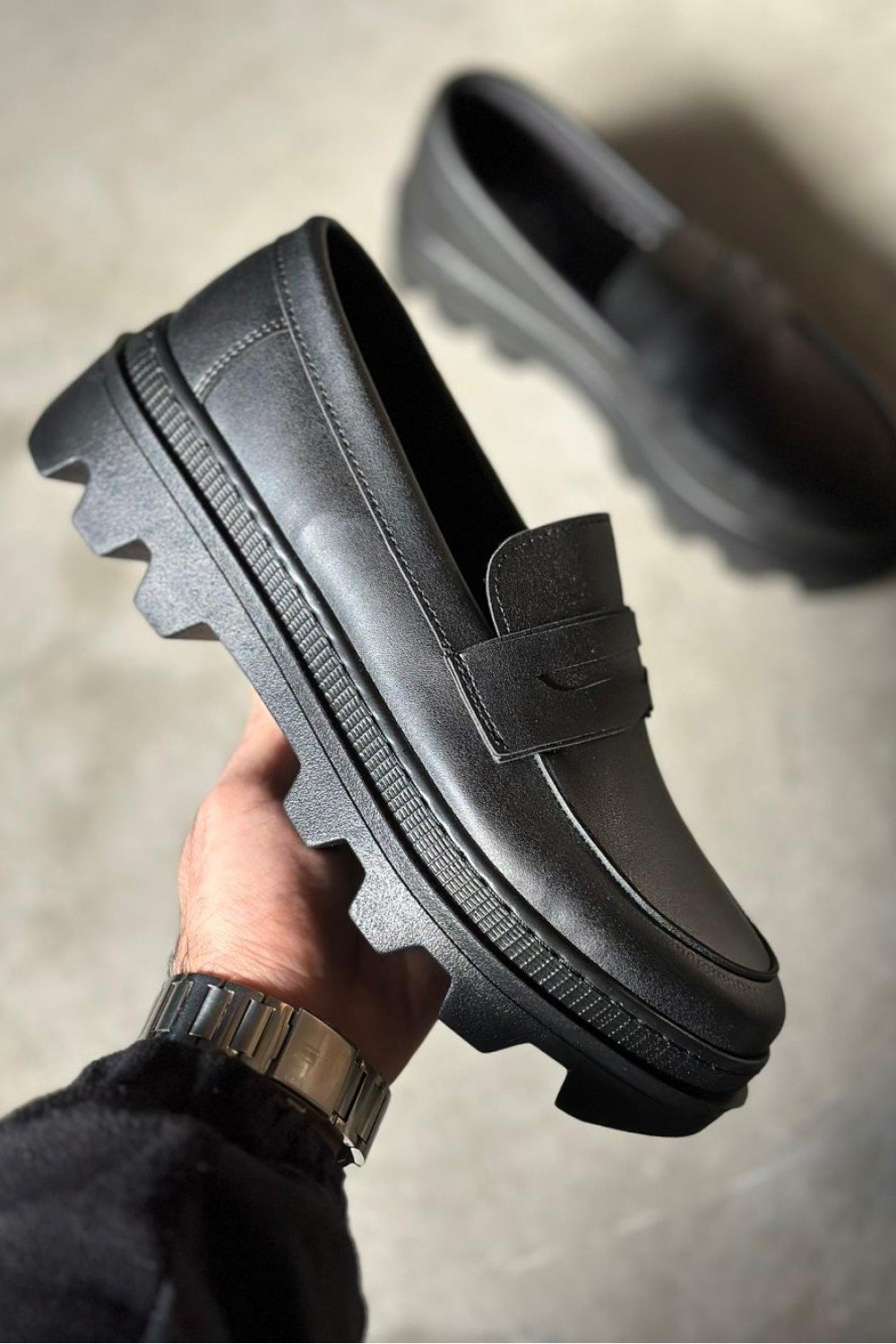 KN779 Knack Yüksek Taban Klasik Ayakkabı Siyah (Siyah Taban)