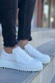 KB-X502  Kuback Beyaz Cilt Yüksek Beyaz Taban Bağcık Detaylı Lastikli Günlük Erkek Ayakkabı