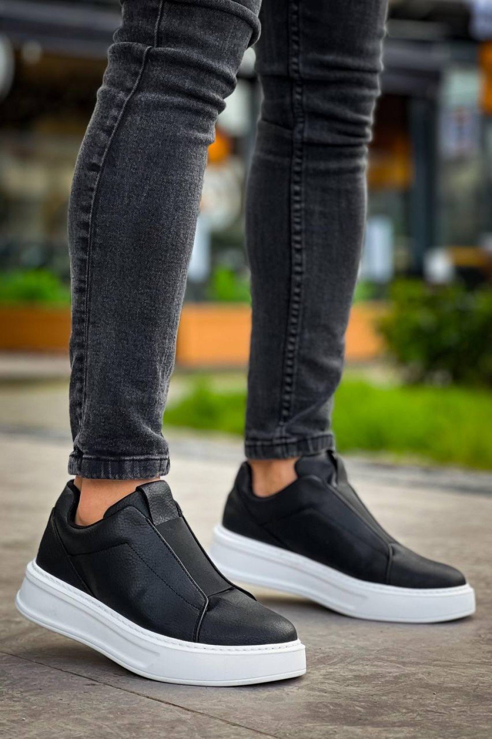 KB-007 Kuback Siyah Beyaz Yüksek Taban Tek Bant Bağcıksız Günlük Erkek Ayakkabı KB-007 Kuback Siyah Beyaz Yüksek Taban Tek Bant Bağcıksız Günlük Erkek Ayakkabı