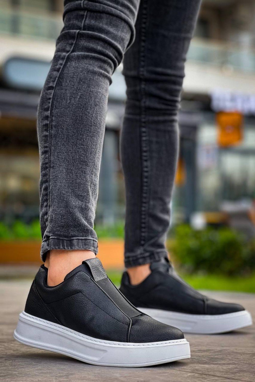 KB-007 Kuback Siyah Beyaz Yüksek Taban Tek Bant Bağcıksız Günlük Erkek Ayakkabı KB-007 Kuback Siyah Beyaz Yüksek Taban Tek Bant Bağcıksız Günlük Erkek Ayakkabı