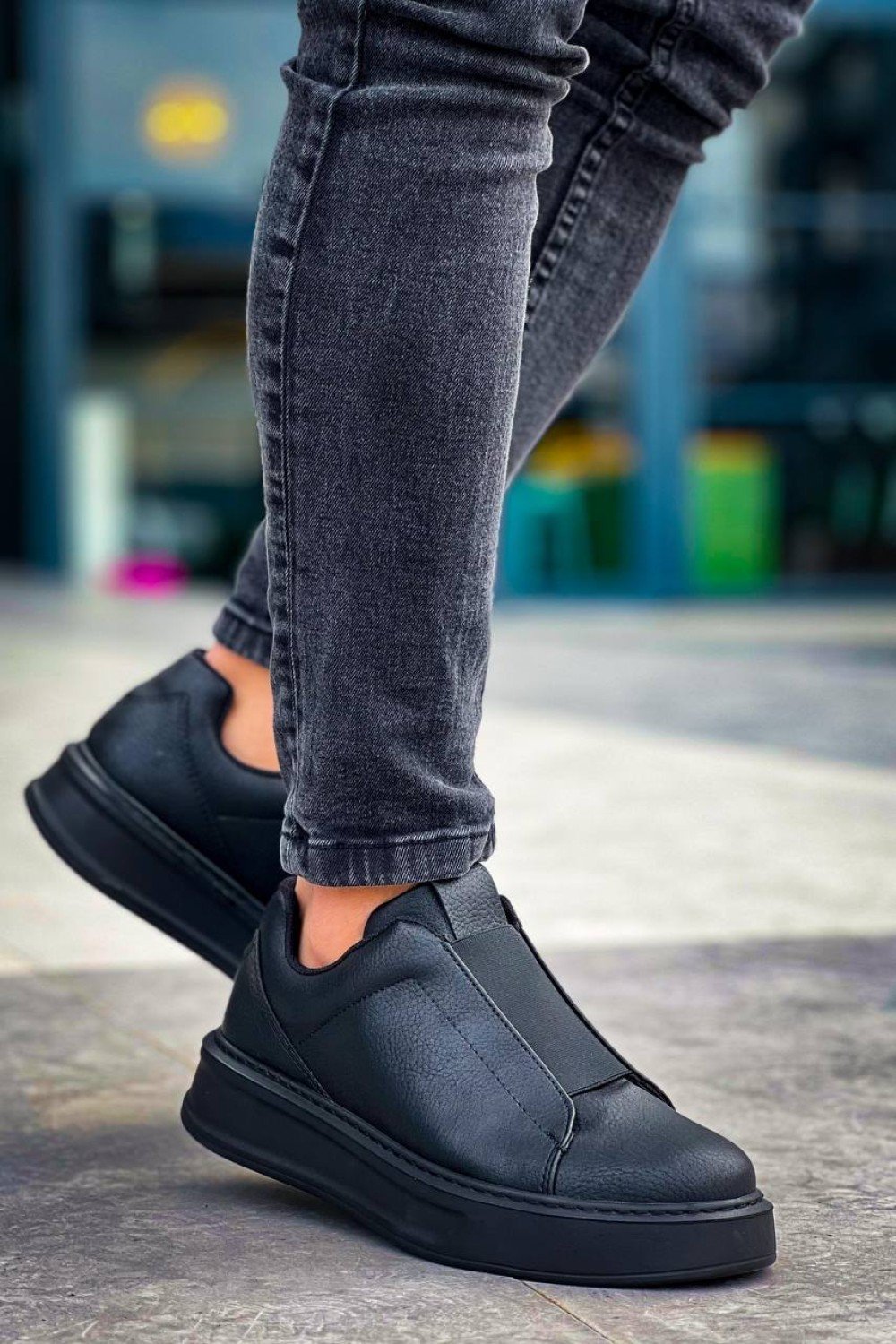 KB-007 Kuback Siyah Siyah Yüksek Taban Tek Bant Bağcıksız Günlük Erkek Ayakkabı KB-007 Kuback Siyah Siyah Yüksek Taban Tek Bant Bağcıksız Günlük Erkek Ayakkabı