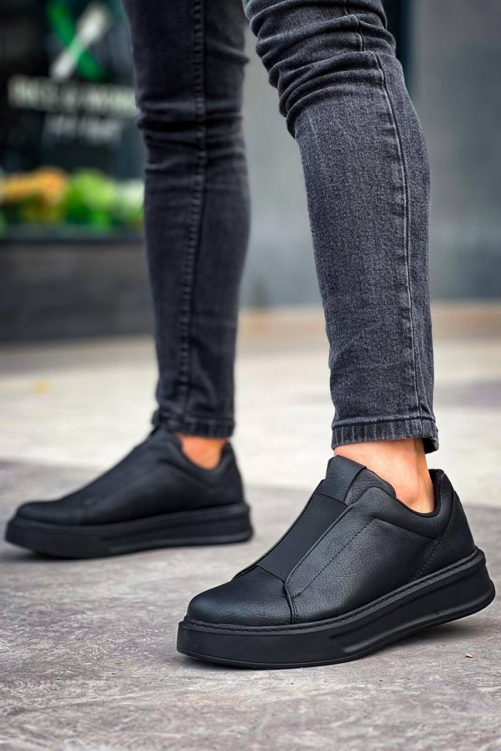 KB-007 Kuback Siyah Siyah Yüksek Taban Tek Bant Bağcıksız Günlük Erkek Ayakkabı KB-007 Kuback Siyah Siyah Yüksek Taban Tek Bant Bağcıksız Günlük Erkek Ayakkabı