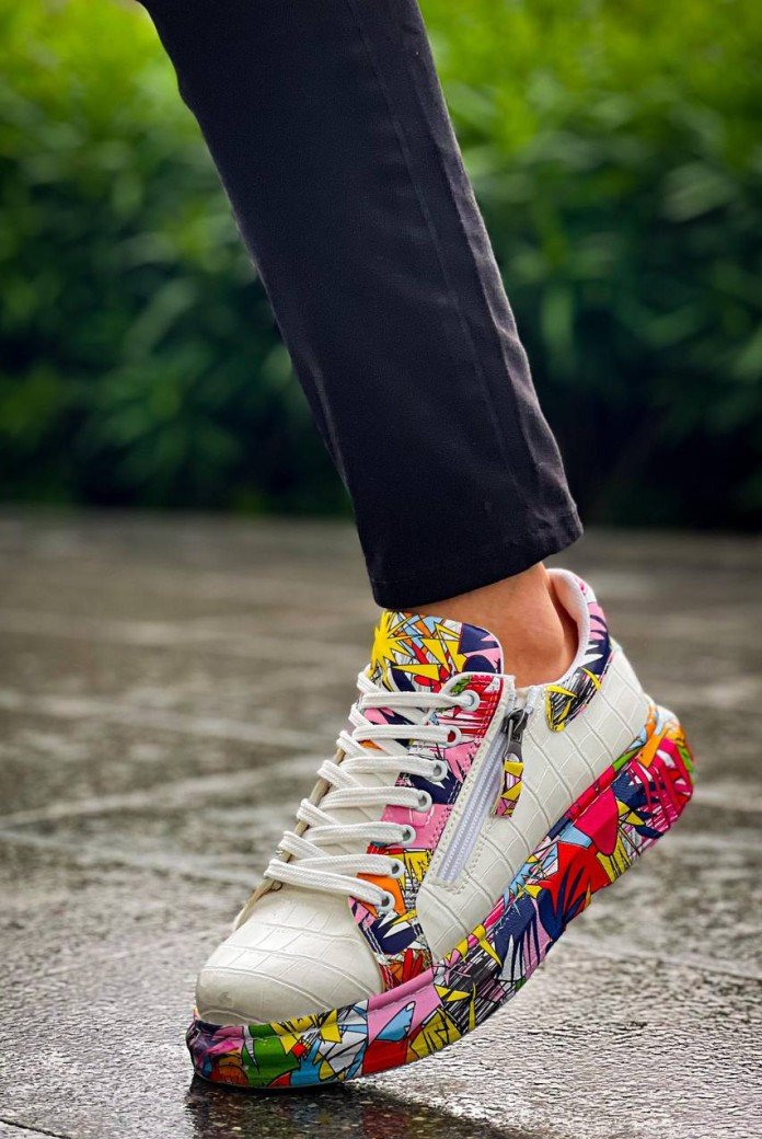 KB-02  Kuback Bağcıklı Crocodile Beyaz Kırmızı Günlük Erkek Ayakkabı