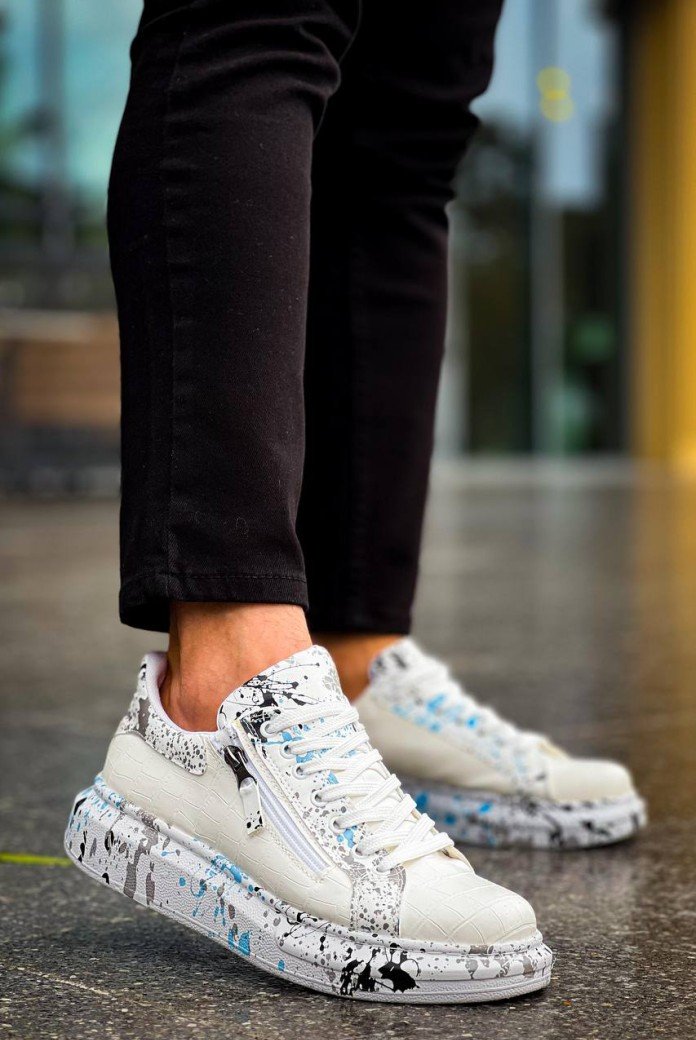 KB-02  Kuback  Bağcıklı Crocodile Beyaz Mavi Günlük Erkek Ayakkabı