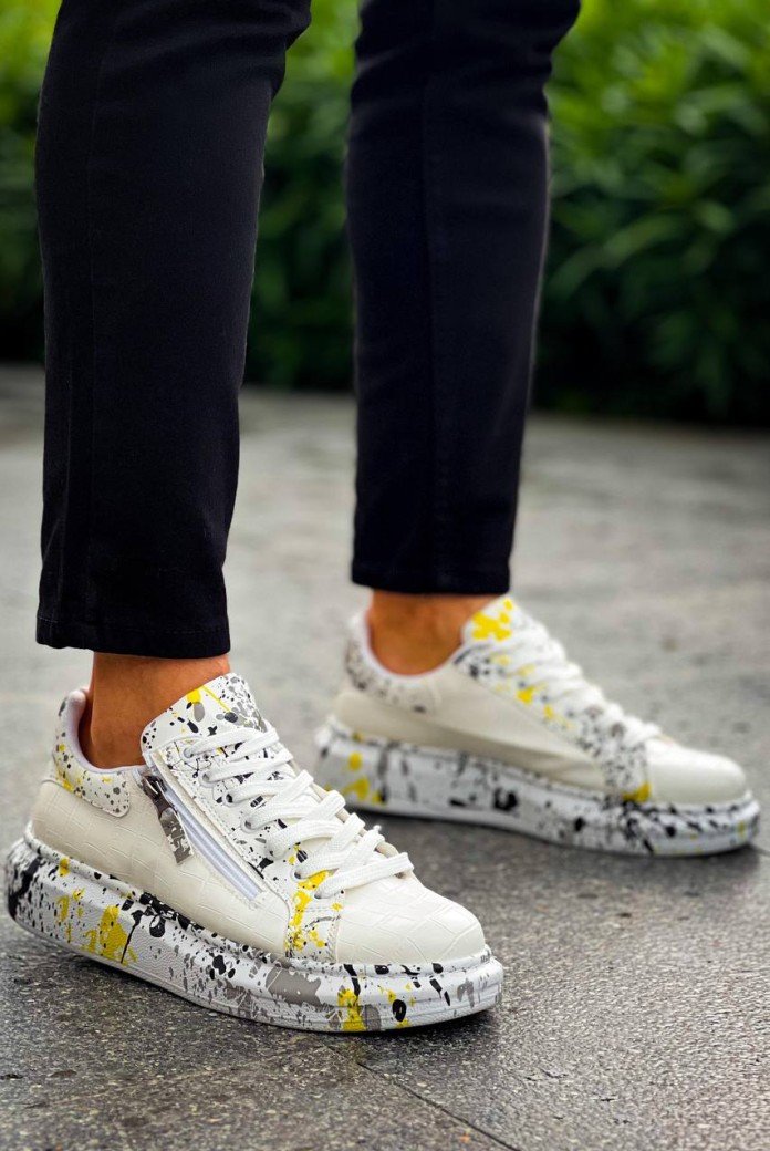 KB-02  Kuback  Bağcıklı Crocodile Beyaz Sarı Günlük Erkek Ayakkabı