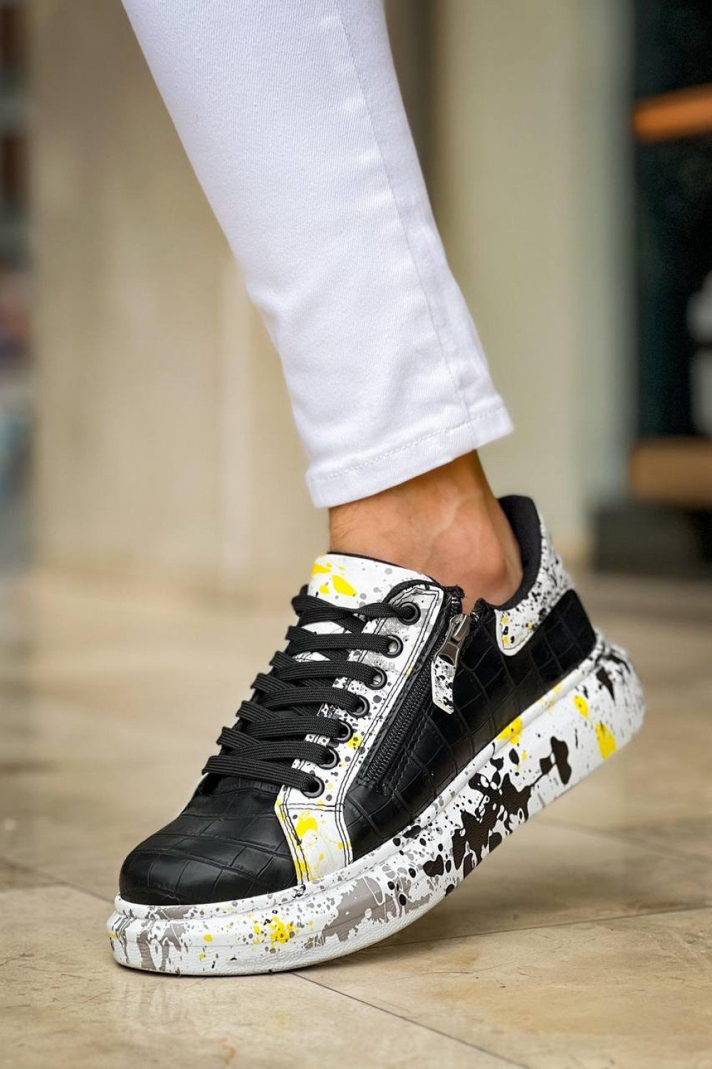 KB-02 Kuback Bağcıklı Crocodile Siyah Sarı Günlük Erkek Ayakkabı KB-02 Kuback Bağcıklı Crocodile Siyah Sarı Günlük Erkek Ayakkabı