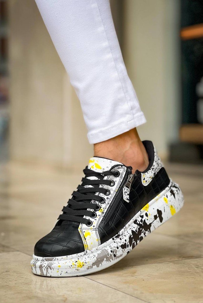 KB-02  Kuback Bağcıklı Crocodile Siyah Sarı Günlük Erkek Ayakkabı