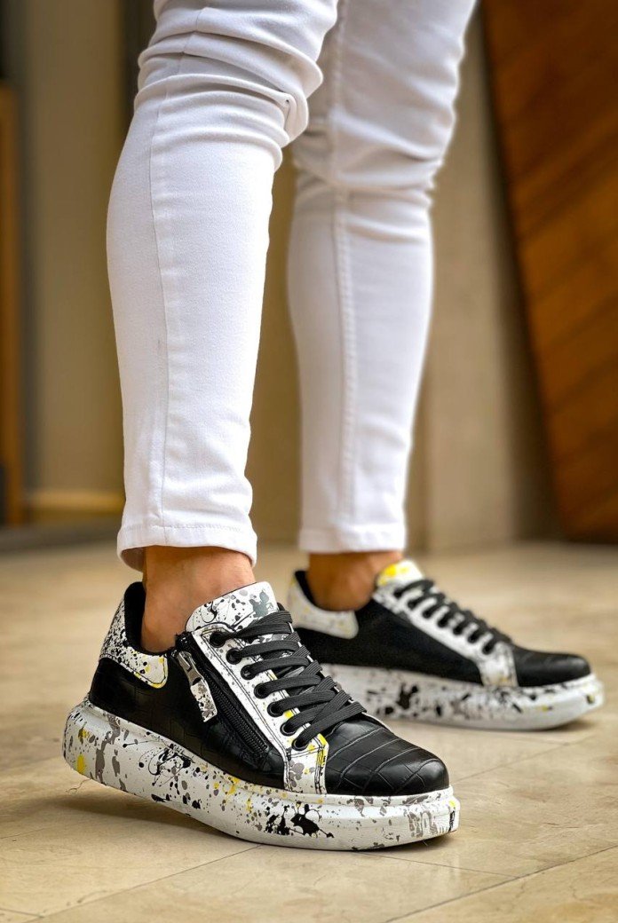 KB-02  Kuback Bağcıklı Crocodile Siyah Sarı Günlük Erkek Ayakkabı