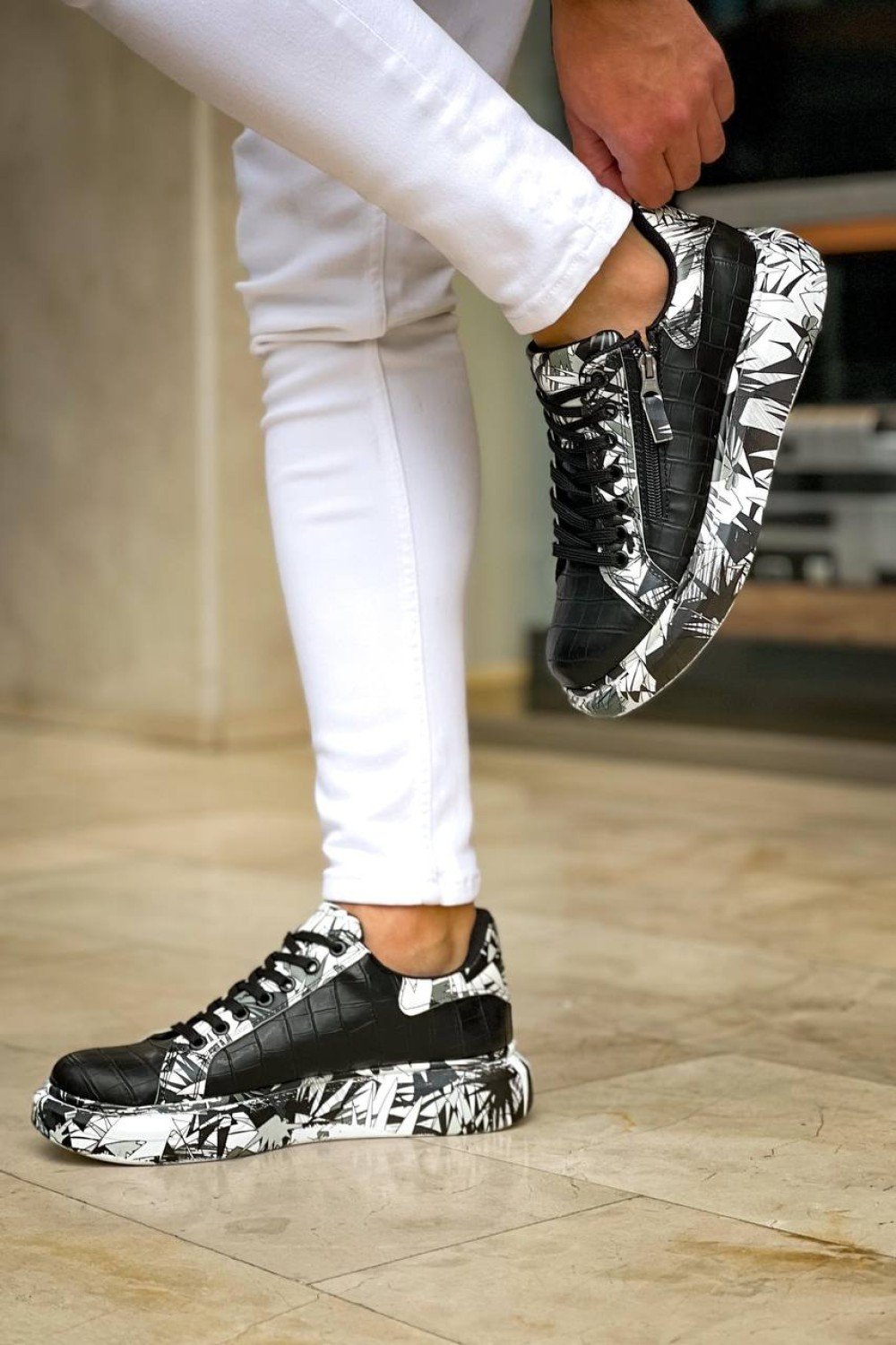 KB-02  Kuback Bağcıklı Crocodile Siyah Siyah Günlük Erkek Ayakkabı