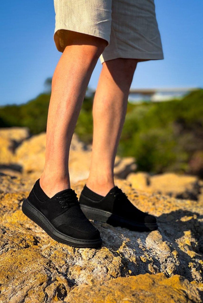 KB-042  Kuback Bağcıklı  Siyah Deri Tozu Siyah Taban Günlük Erkek Ayakkabı