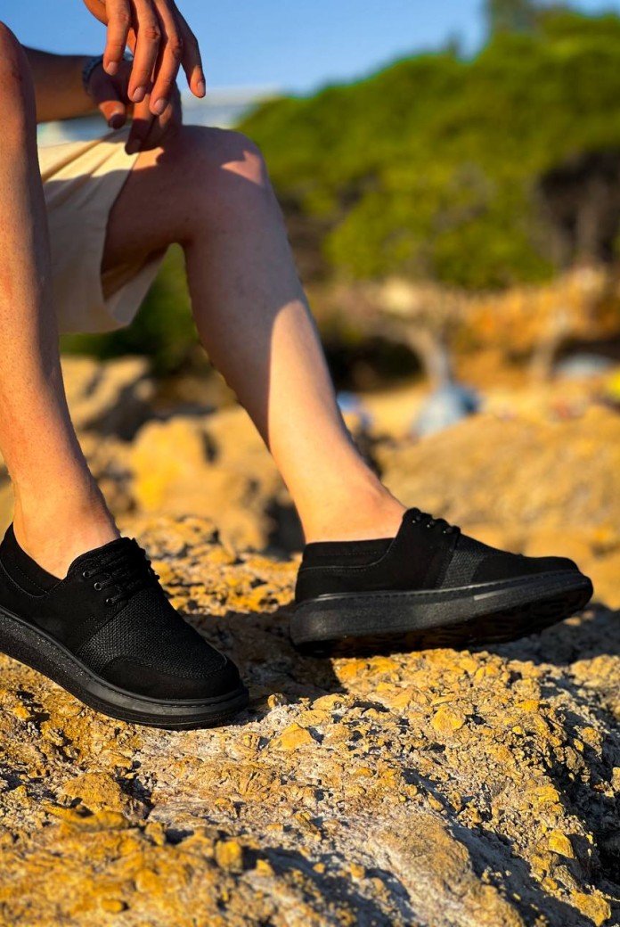 KB-042  Kuback Bağcıklı  Siyah Deri Tozu Siyah Taban Günlük Erkek Ayakkabı