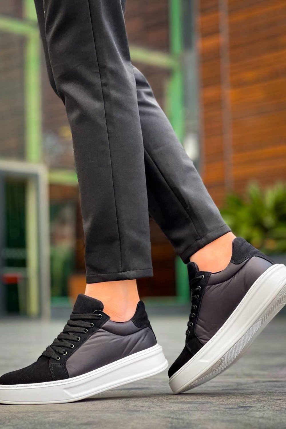 KB-046 Kuback Siyah Paraşüt Beyaz Yüksek Taban Günlük Spor Ayakkabı