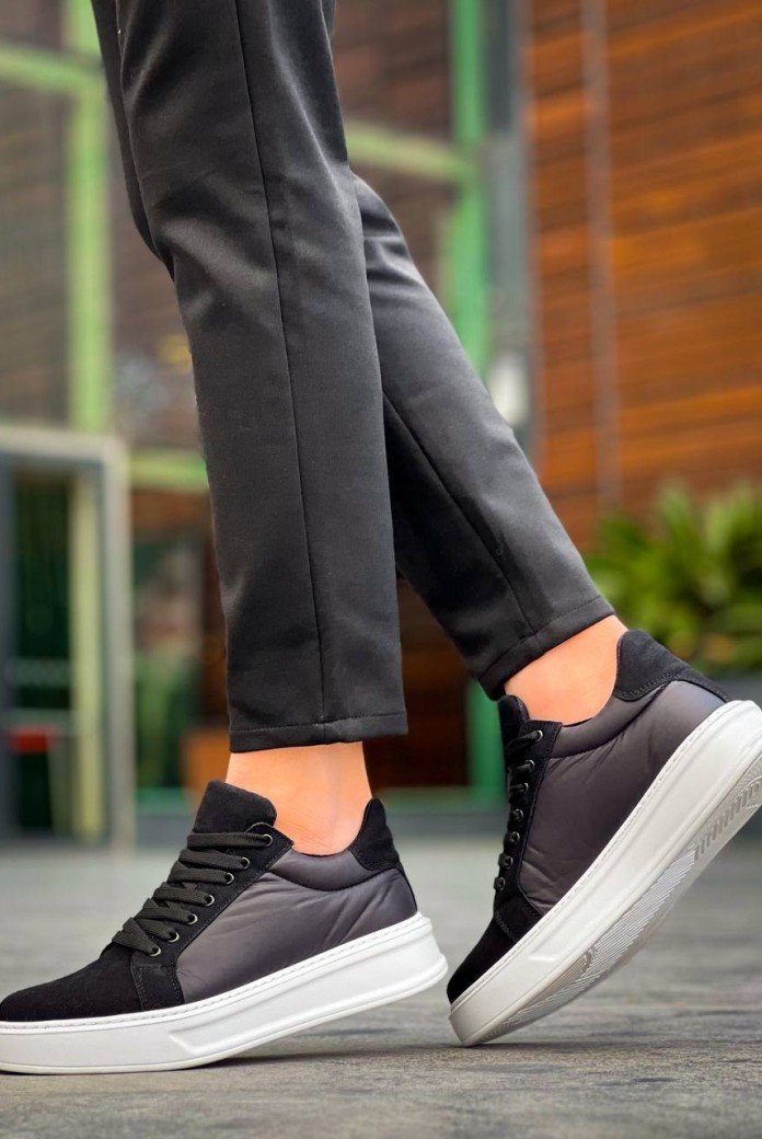 KB-046 Kuback Siyah Paraşüt Beyaz Yüksek Taban Günlük Spor Ayakkabı