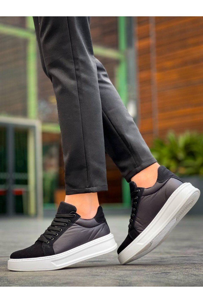 KB-046 Kuback Siyah Paraşüt Beyaz Yüksek Taban Günlük Spor Ayakkabı