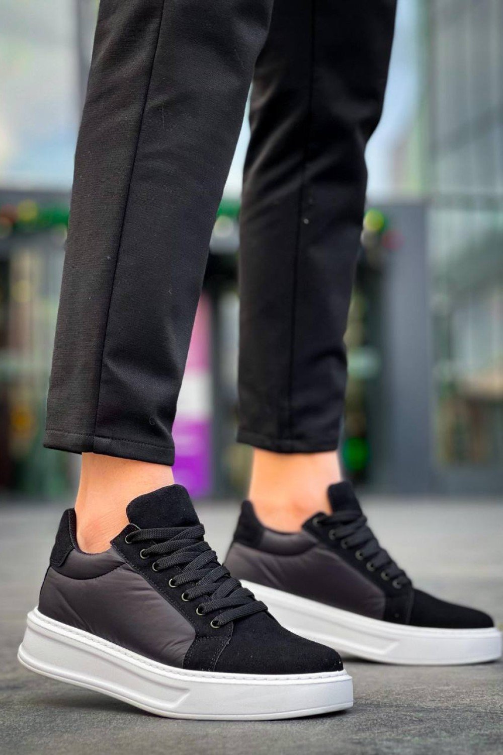 KB-046 Kuback Siyah Paraşüt Beyaz Yüksek Taban Günlük Spor Ayakkabı