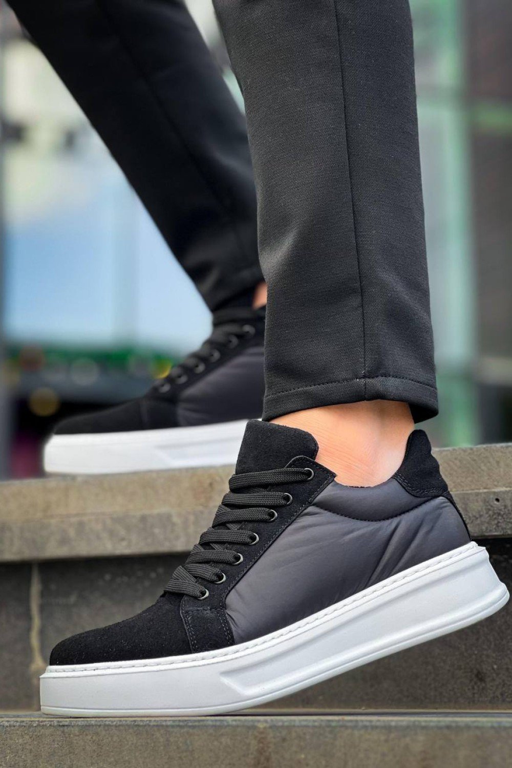 KB-046 Kuback Siyah Paraşüt Beyaz Yüksek Taban Günlük Spor Ayakkabı