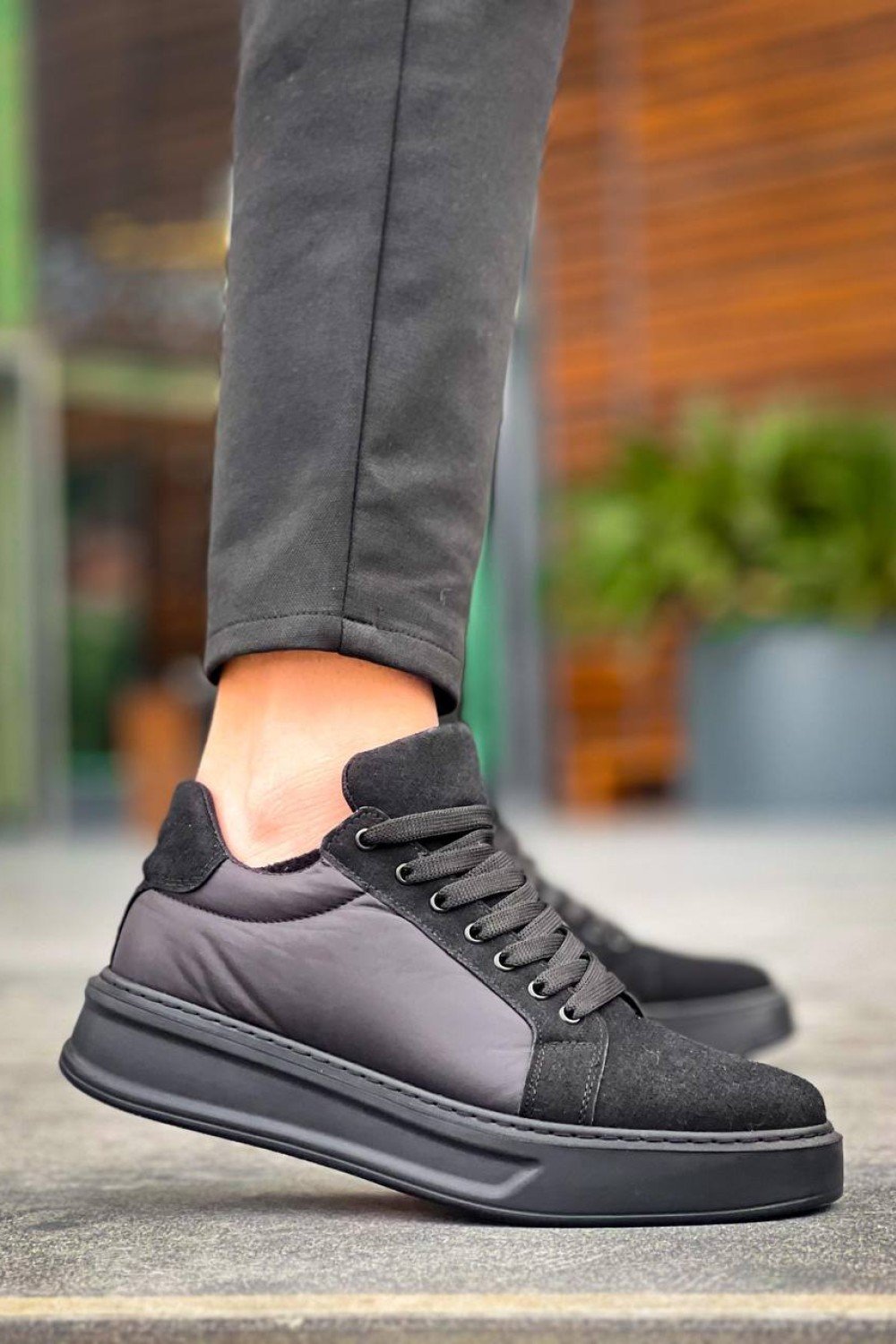 KB-046 Kuback Siyah Paraşüt Siyah Yüksek Taban Günlük Spor Ayakkabı