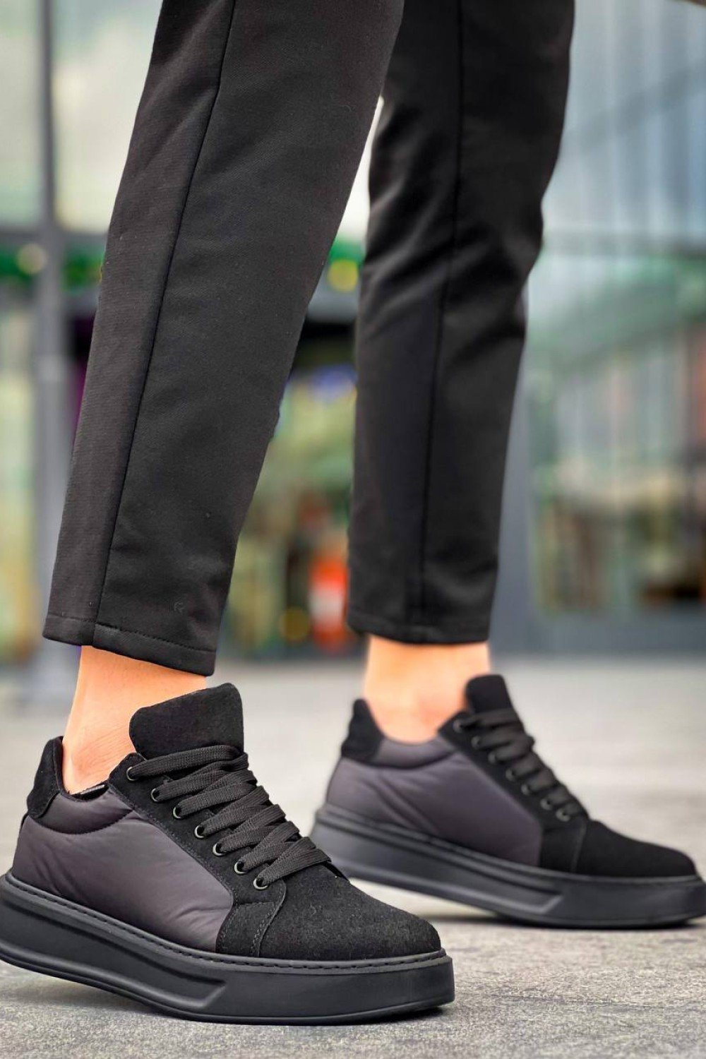 KB-046 Kuback Siyah Paraşüt Siyah Yüksek Taban Günlük Spor Ayakkabı