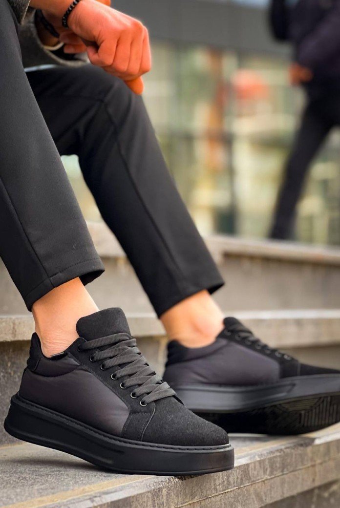 KB-046 Kuback Siyah Paraşüt Siyah Yüksek Taban Günlük Spor Ayakkabı