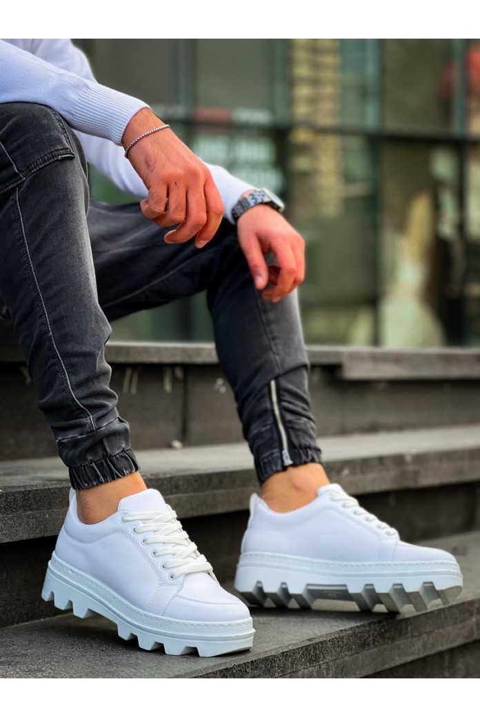 KB-056 Kuback Beyaz Cilt Beyaz Yüksek Taban Günlük Spor Ayakkabı