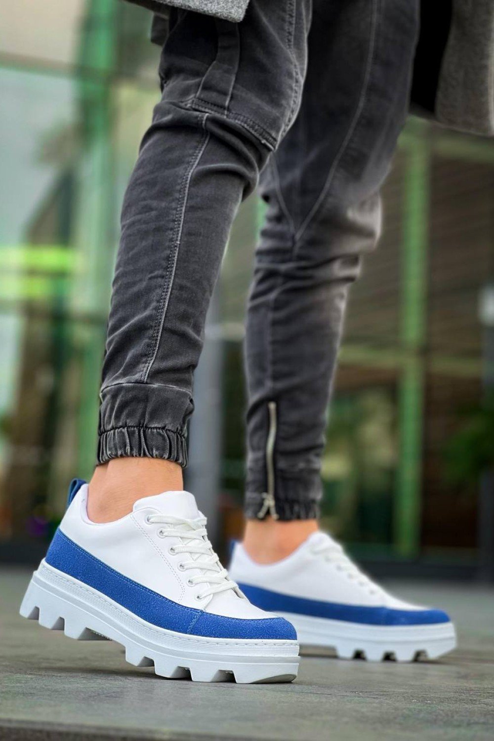 KB-056 Kuback Beyaz Mavi Detaylı Beyaz Yüksek Taban Günlük Spor Ayakkabı