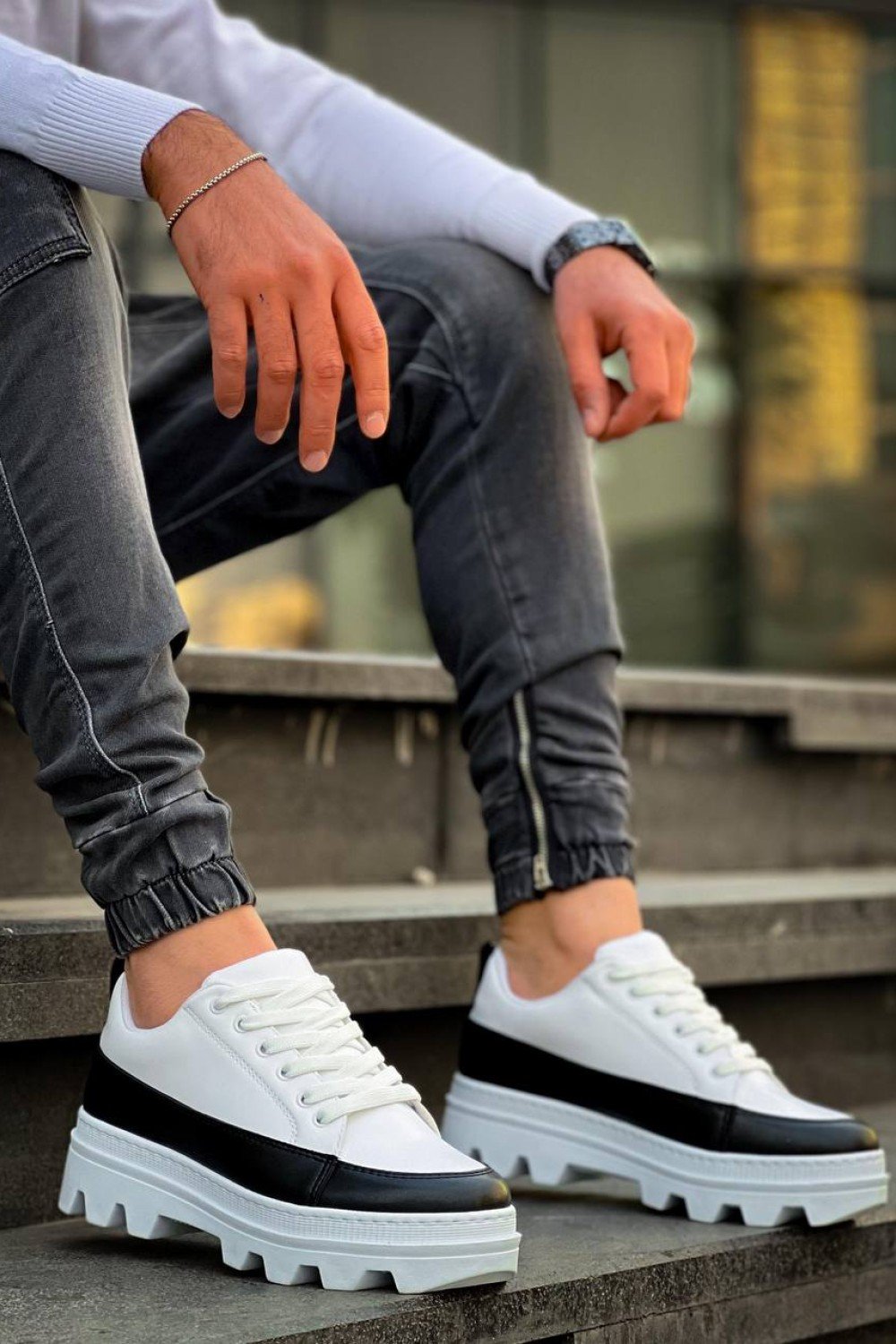 KB-056 Kuback Beyaz Siyah Detaylı Beyaz Yüksek Taban Günlük Spor Ayakkabı