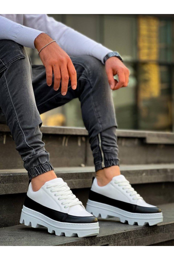 KB-056 Kuback Beyaz Siyah Detaylı Beyaz Yüksek Taban Günlük Spor Ayakkabı