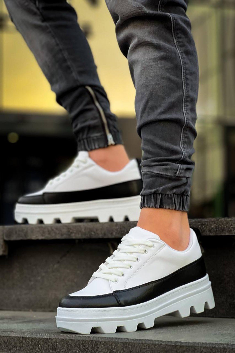 KB-056 Kuback Beyaz Siyah Detaylı Beyaz Yüksek Taban Günlük Spor Ayakkabı