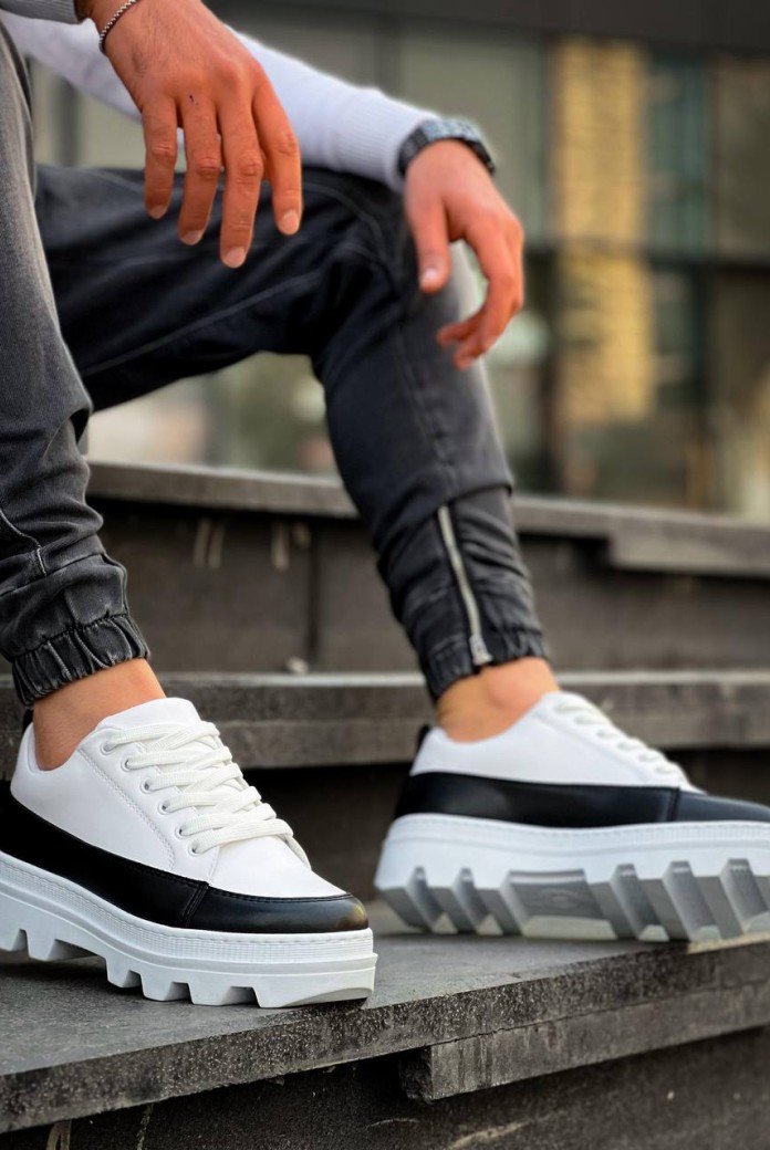 KB-056 Kuback Beyaz Siyah Detaylı Beyaz Yüksek Taban Günlük Spor Ayakkabı