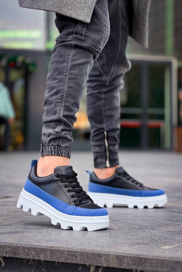 KB-056 Kuback Siyah Mavi Detaylı Beyaz Yüksek Taban Günlük Spor Ayakkabı